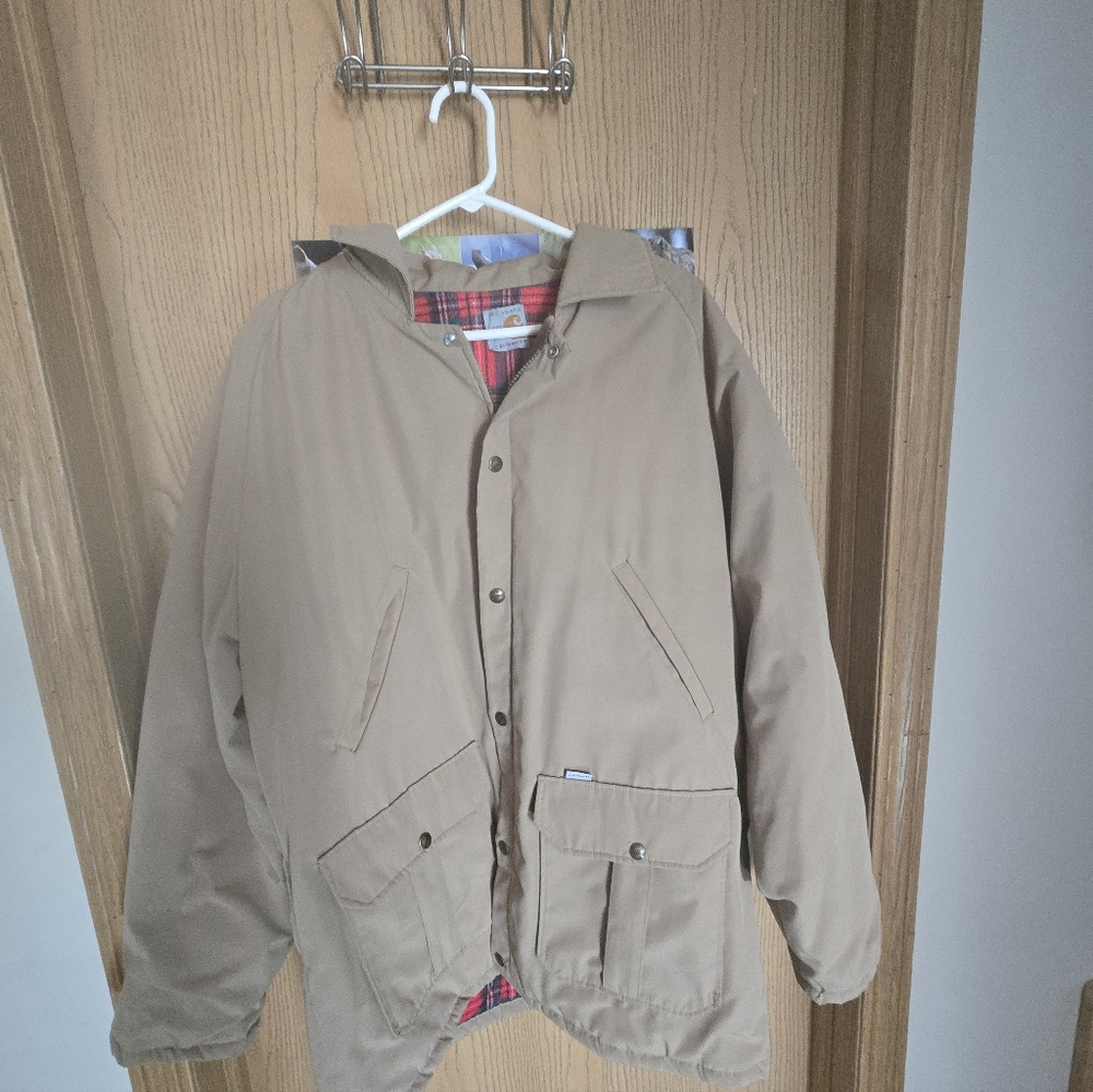 Vintage Carhartt 100 Year Anniversary Tan Fleece Lined Jacket Size Large